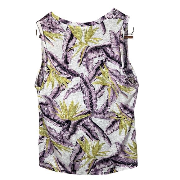 LOFT Women's Sleeveless Linen Tank Top Tropical Leaf Print Size L Multicolor - Picture 2 of 9
